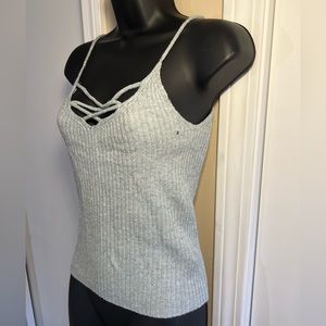 American Eagle Gray Cross-Over Knit Tank Top Size S